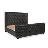 English Elm Brooklyn King Tufted Panel Bed Headboard and Footboard Set, Vintage Black Brown Faux Leather