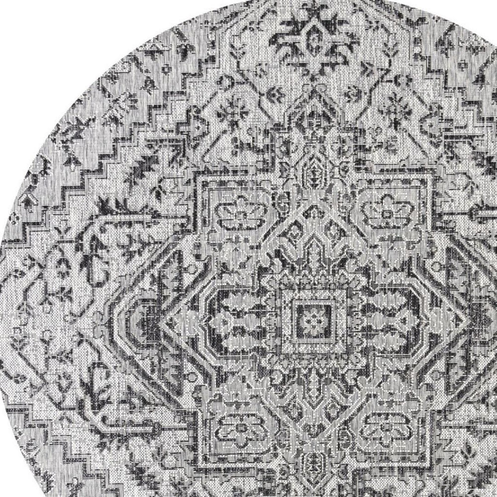HomeRoots 9' Black and Gray Round Medallion Rug – Stylish Indoor/Outdoor Accent for Modern Spaces, Easy Care! 704291