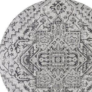 HomeRoots 9' Black and Gray Round Medallion Rug – Stylish Indoor/Outdoor Accent for Modern Spaces, Easy Care! 704291