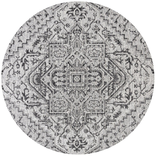HomeRoots 9' Black and Gray Round Medallion Rug – Stylish Indoor/Outdoor Accent for Modern Spaces, Easy Care! 704291