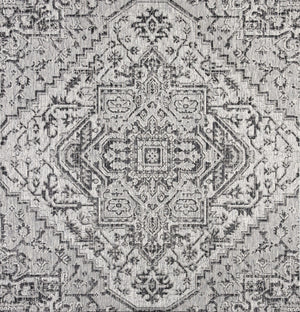 HomeRoots 9' Square Medallion Area Rug - Stylish Black & Gray Design for Indoor/Outdoor Spaces, Durable & Easy Care 704292