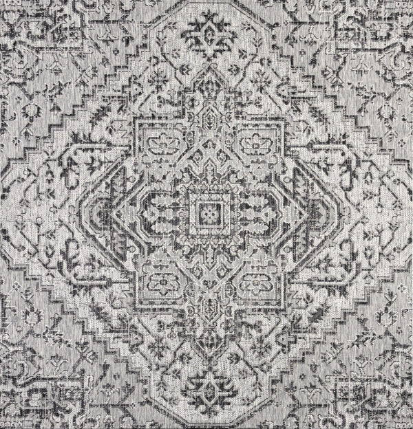 HomeRoots 9' Square Medallion Area Rug - Stylish Black & Gray Design for Indoor/Outdoor Spaces, Durable & Easy Care 704292