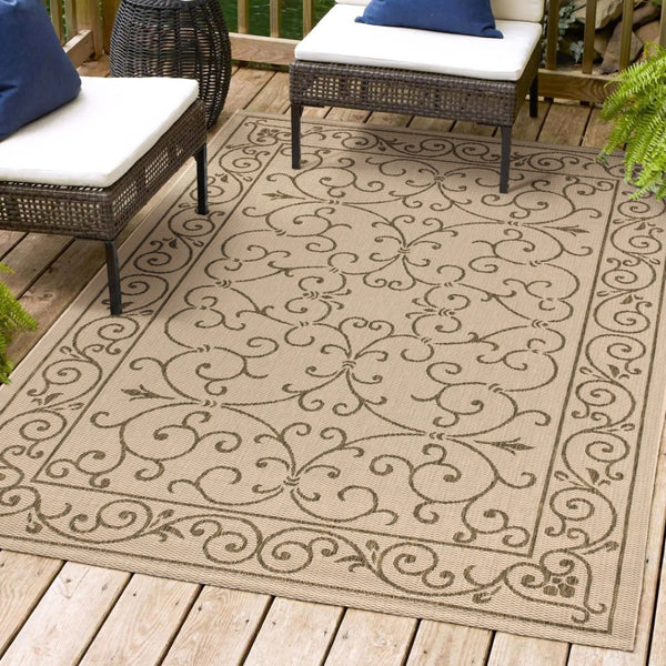 HomeRoots 6' X 9' Beige and Brown Medallion Area Rug - Stylish, Durable Indoor/Outdoor Rug for Any Space 704295