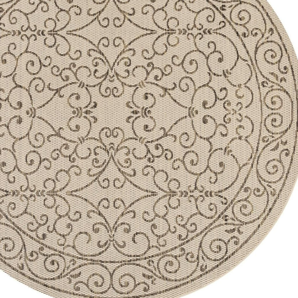 HomeRoots 6' Beige and Brown Round Medallion Area Rug - Durable, Weather-Resistant Design for Indoors & Outdoors 704296