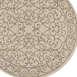 HomeRoots 6' Beige and Brown Round Medallion Area Rug - Durable, Weather-Resistant Design for Indoors & Outdoors 704296