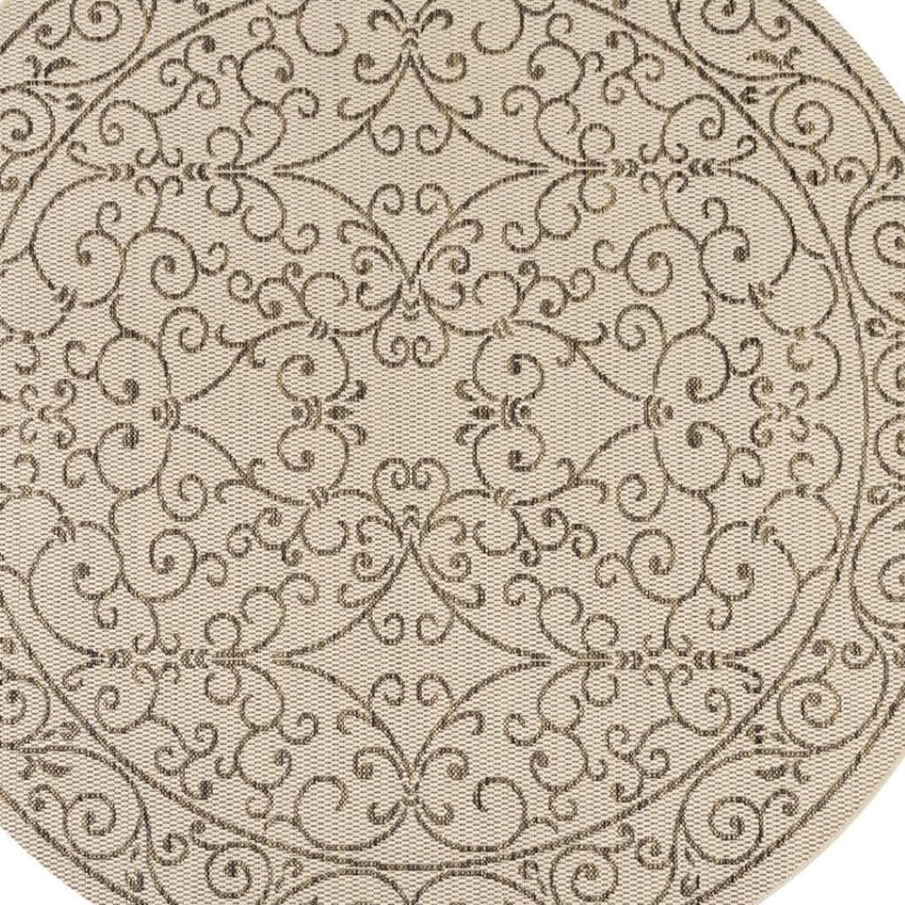 HomeRoots 8' Beige and Brown Round Medallion Rug – Durable Indoor/Outdoor Accent for Timeless Style & Comfort 704298