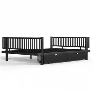 English Elm Queen Storage Platform Bed Low Profile Metal Frame with Built-in Drawers for Small Spaces Black W5305P471352