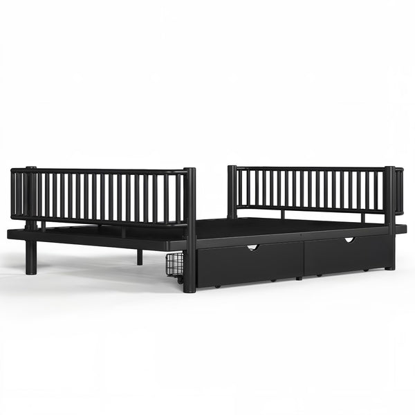 English Elm Queen Storage Platform Bed Low Profile Metal Frame with Built-in Drawers for Small Spaces Black W5305P471352