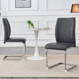 Set of 2 Luxury Dark Gray Pu Dining Chairs with Arched Metal Silver Leg & Crazy Horse Texture