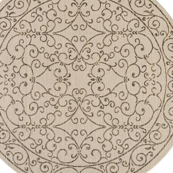 HomeRoots 9' Round Beige and Brown Medallion Rug for Indoor/Outdoor Use - Durable, Stylish, and Easy Care 704300