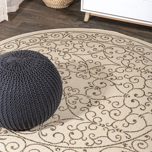 HomeRoots 9' Round Beige and Brown Medallion Rug for Indoor/Outdoor Use - Durable, Stylish, and Easy Care 704300