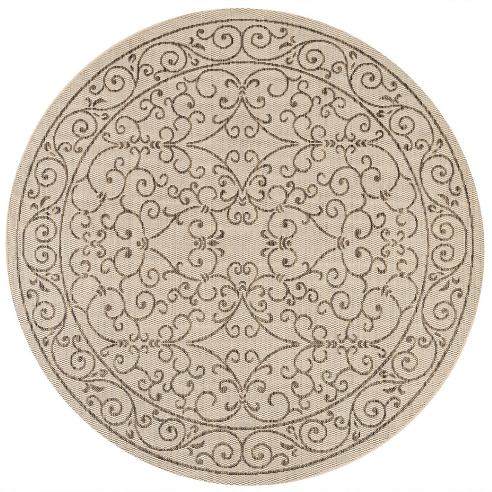 HomeRoots 9' Round Beige and Brown Medallion Rug for Indoor/Outdoor Use - Durable, Stylish, and Easy Care 704300