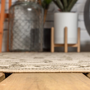 HomeRoots 9' Round Beige and Brown Medallion Rug for Indoor/Outdoor Use - Durable, Stylish, and Easy Care 704300