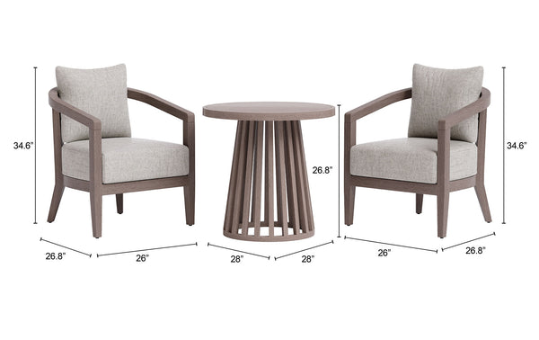 Viola Outdoor Bistro Set Eucalyptus Wood Frame with Olefin Cushions for Two