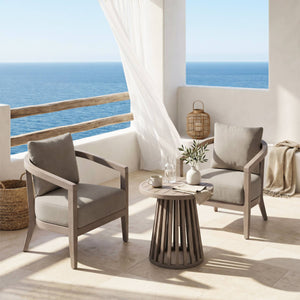Viola Outdoor Bistro Set Eucalyptus Wood Frame with Olefin Cushions for Two