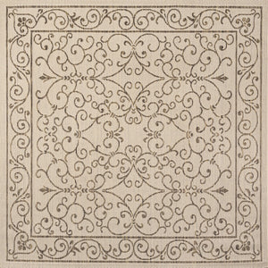 HomeRoots 9' Beige and Brown Medallion Area Rug - Stylish Square Design for Indoor/Outdoor Spaces, Easy Care! 704301