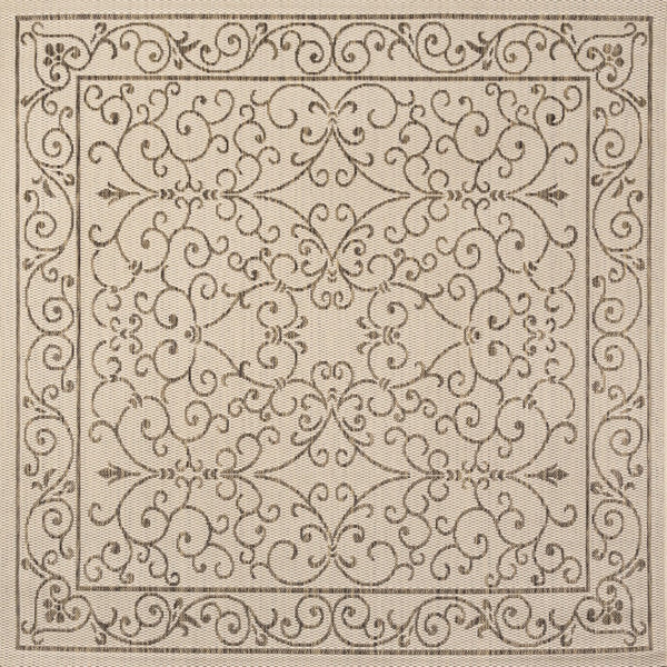 HomeRoots 9' Beige and Brown Medallion Area Rug - Stylish Square Design for Indoor/Outdoor Spaces, Easy Care! 704301
