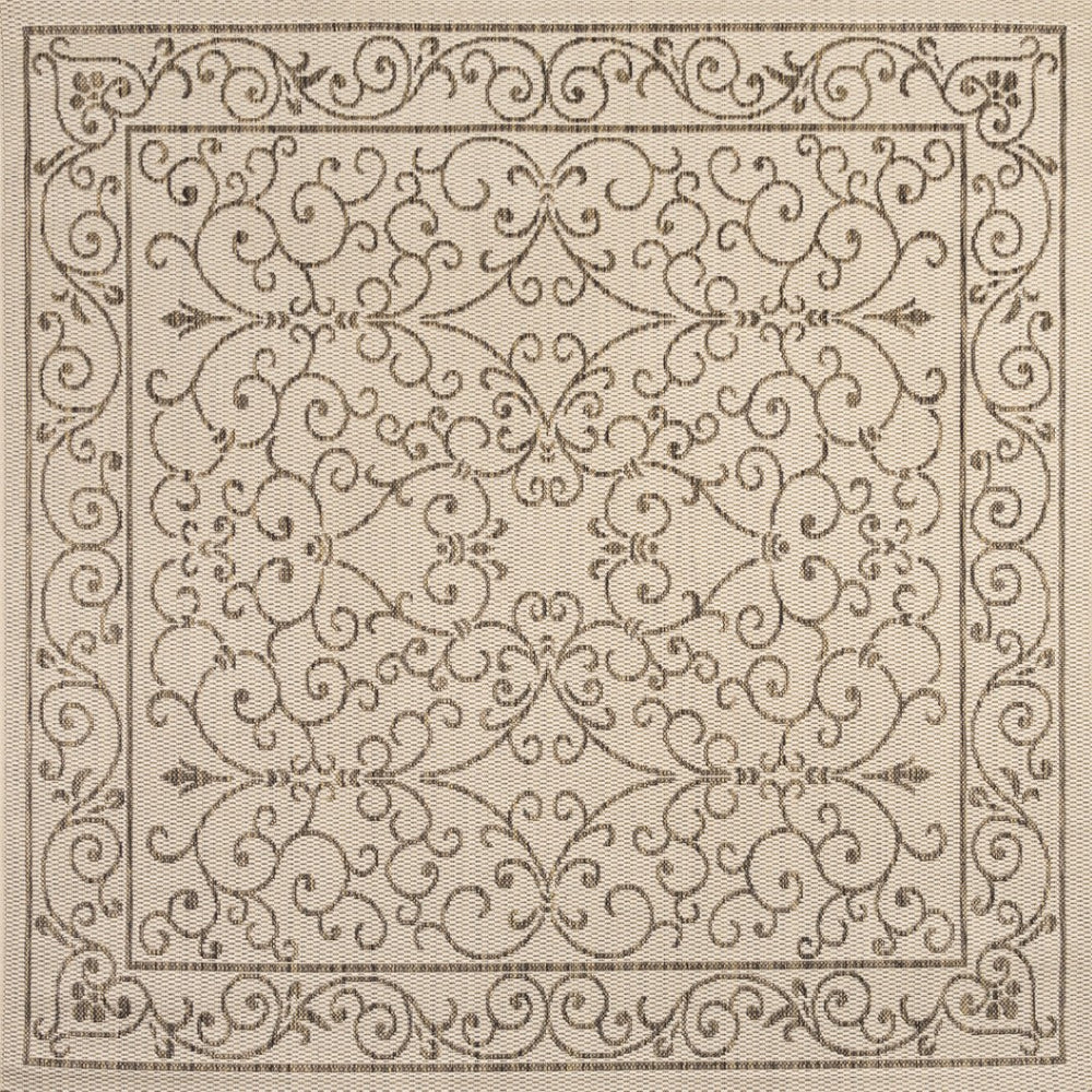 HomeRoots 9' Beige and Brown Medallion Area Rug - Stylish Square Design for Indoor/Outdoor Spaces, Easy Care! 704301