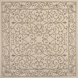 HomeRoots 9' Beige and Brown Medallion Area Rug - Stylish Square Design for Indoor/Outdoor Spaces, Easy Care! 704301