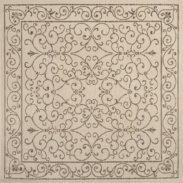 HomeRoots 9' Beige and Brown Medallion Area Rug - Stylish Square Design for Indoor/Outdoor Spaces, Easy Care! 704301