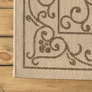HomeRoots 9' Beige and Brown Medallion Area Rug - Stylish Square Design for Indoor/Outdoor Spaces, Easy Care! 704301