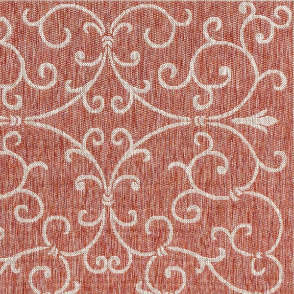 HomeRoots 10' Red and Beige Medallion Area Rug - Perfect for Indoor and Outdoor Spaces, Durable and Stylish! 704302