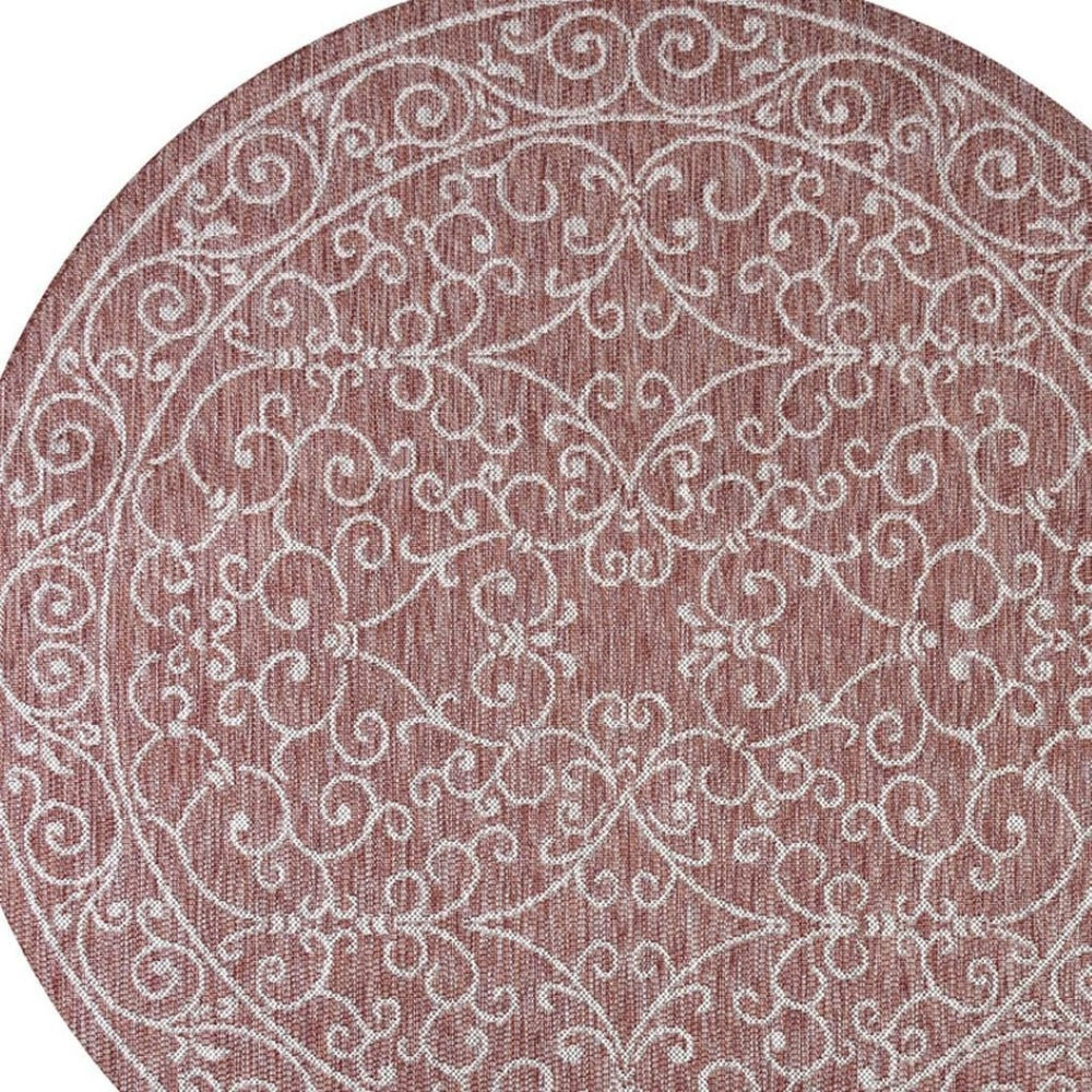 HomeRoots 6' Red and Beige Round Medallion Rug – Stylish, Durable Indoor/Outdoor Accent for Any Space 704305
