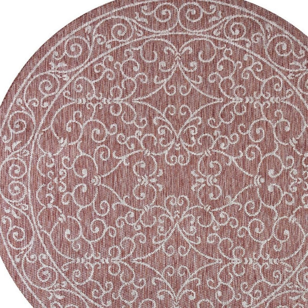 HomeRoots 6' Red and Beige Round Medallion Rug – Stylish, Durable Indoor/Outdoor Accent for Any Space 704305