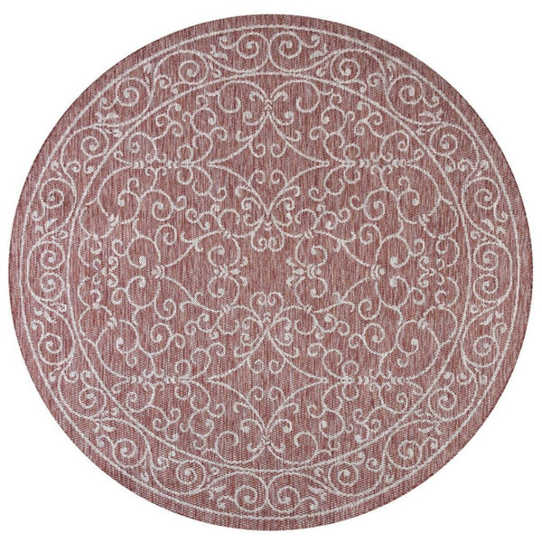 HomeRoots 6' Red and Beige Round Medallion Rug – Stylish, Durable Indoor/Outdoor Accent for Any Space 704305