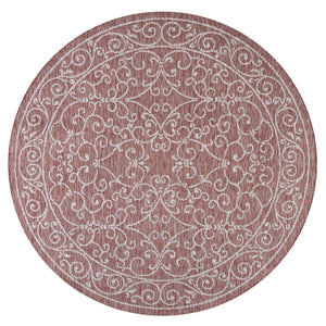 HomeRoots 6' Red and Beige Round Medallion Rug – Stylish, Durable Indoor/Outdoor Accent for Any Space 704305