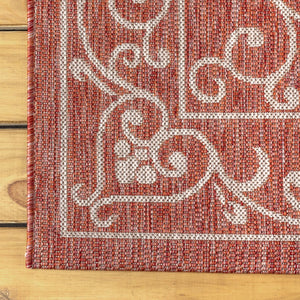 HomeRoots 6' Red and Beige Round Medallion Rug – Stylish, Durable Indoor/Outdoor Accent for Any Space 704305