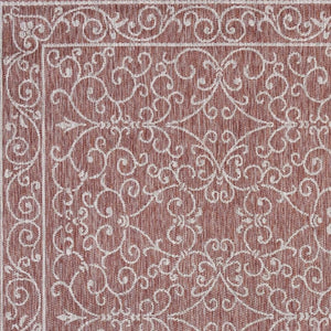 HomeRoots 6' Red and Beige Square Medallion Rug - Durable Indoor/Outdoor Accent for Modern Spaces & Patios 704306