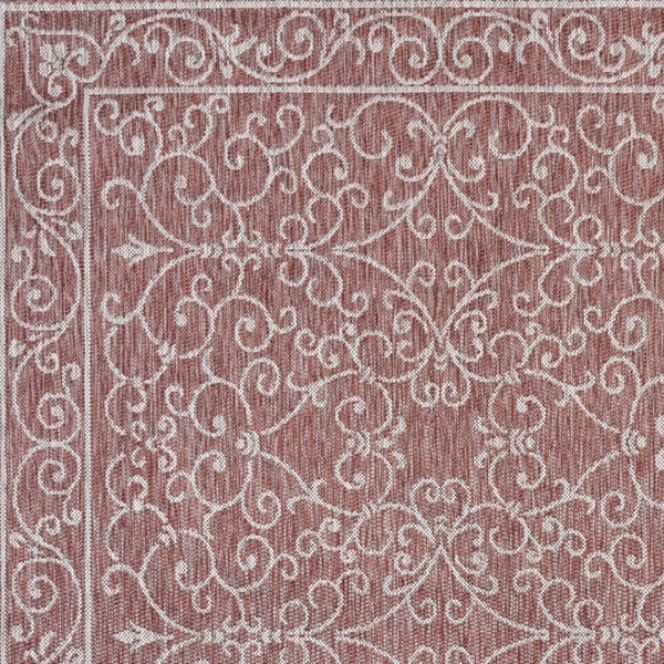 HomeRoots 6' Red and Beige Square Medallion Rug - Durable Indoor/Outdoor Accent for Modern Spaces & Patios 704306