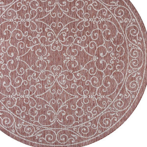 HomeRoots 8' Round Medallion Area Rug in Bold Red and Beige - Indoor/Outdoor, Durable, Stylish and Easy Care 704307