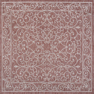 HomeRoots 8' Red And Beige Square Medallion Rug - Stylish Indoor/Outdoor Area Rug for Modern Spaces & Durability 704308