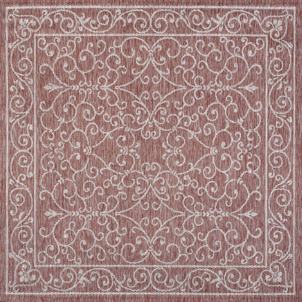 HomeRoots 8' Red And Beige Square Medallion Rug - Stylish Indoor/Outdoor Area Rug for Modern Spaces & Durability 704308