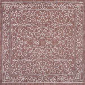 HomeRoots 8' Red And Beige Square Medallion Rug - Stylish Indoor/Outdoor Area Rug for Modern Spaces & Durability 704308