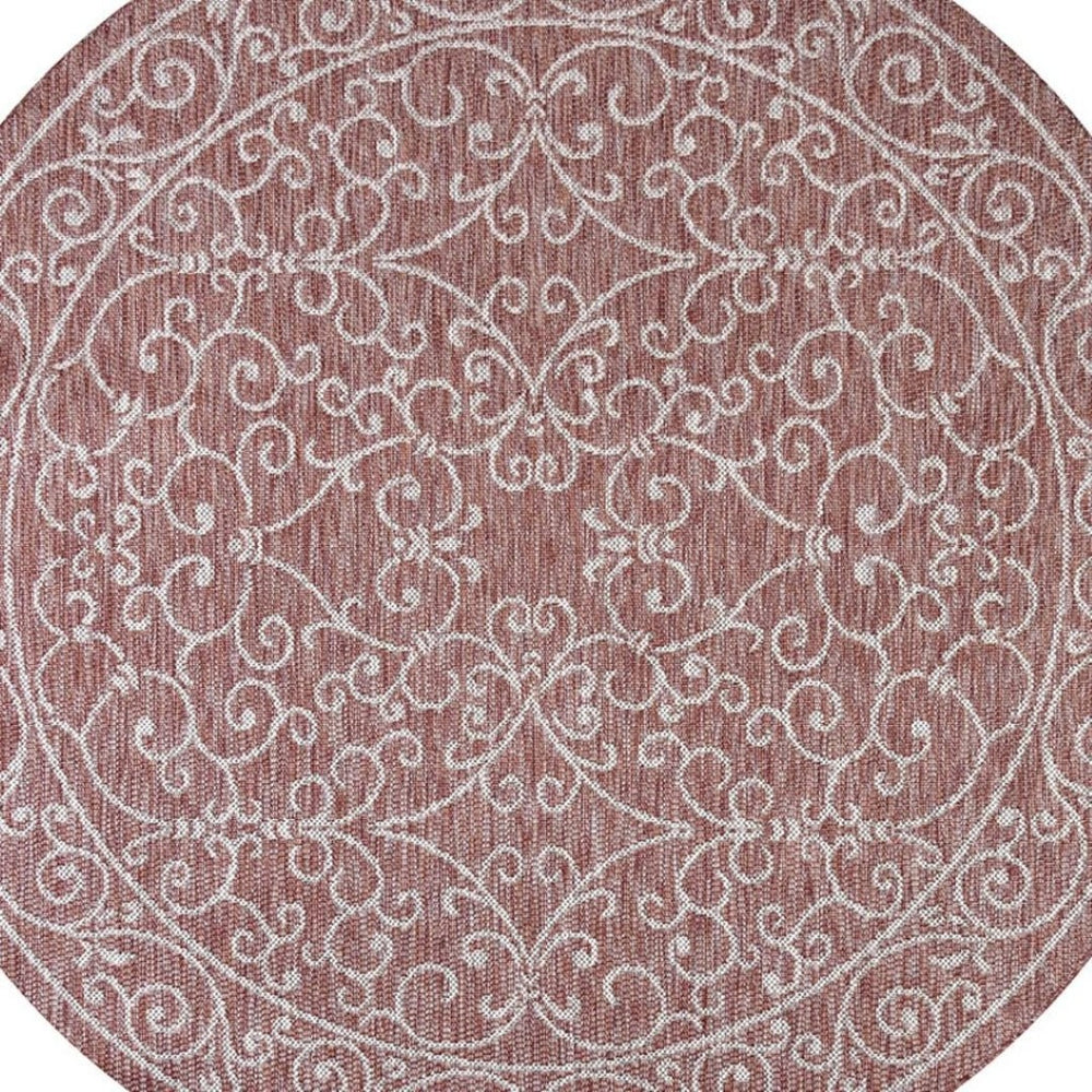 HomeRoots 9' Red and Beige Round Medallion Rug - Stylish Indoor/Outdoor Area Rug for Any Living Space 704309