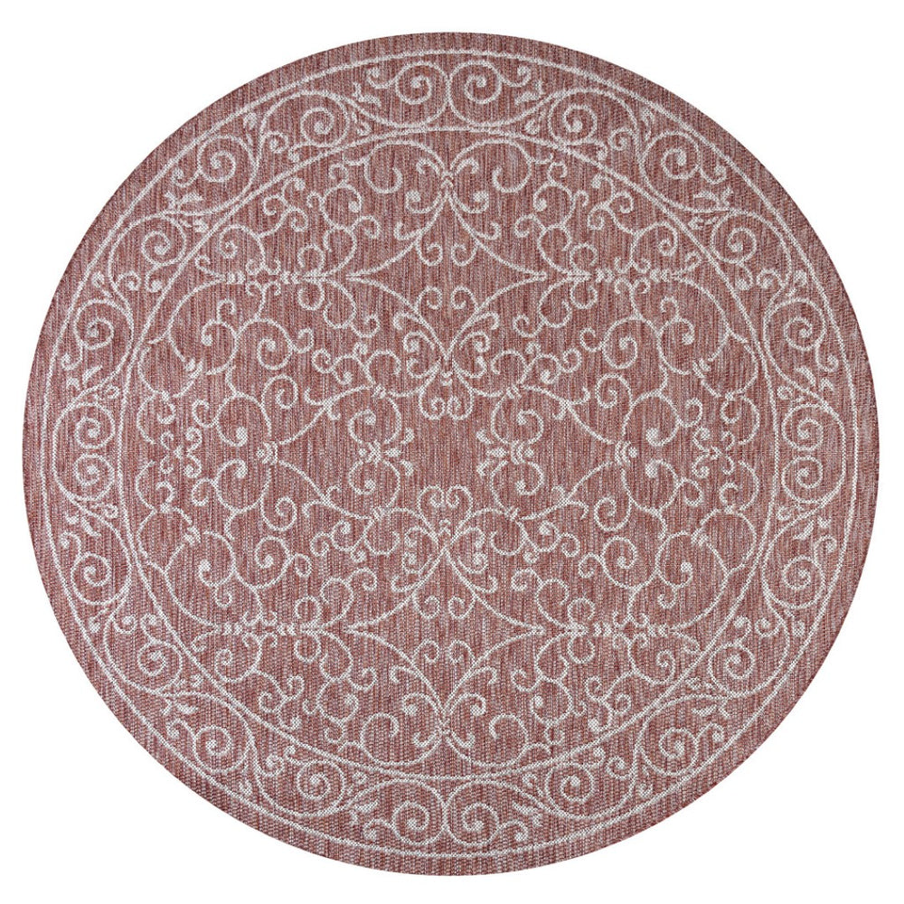 HomeRoots 9' Red and Beige Round Medallion Rug - Stylish Indoor/Outdoor Area Rug for Any Living Space 704309