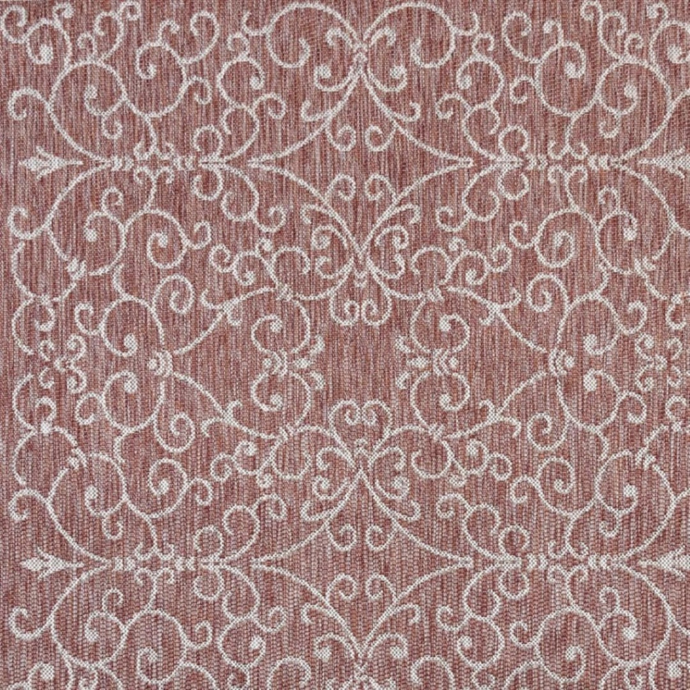 HomeRoots 9' Red And Beige Square Medallion Rug - Stylish Indoor/Outdoor Accent for Modern Living Spaces 704310