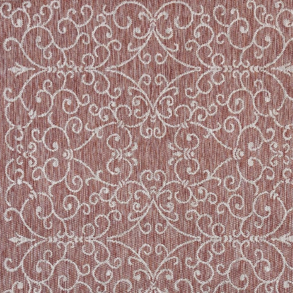 HomeRoots 9' Red And Beige Square Medallion Rug - Stylish Indoor/Outdoor Accent for Modern Living Spaces 704310