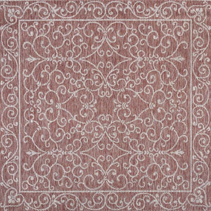 HomeRoots 9' Red And Beige Square Medallion Rug - Stylish Indoor/Outdoor Accent for Modern Living Spaces 704310