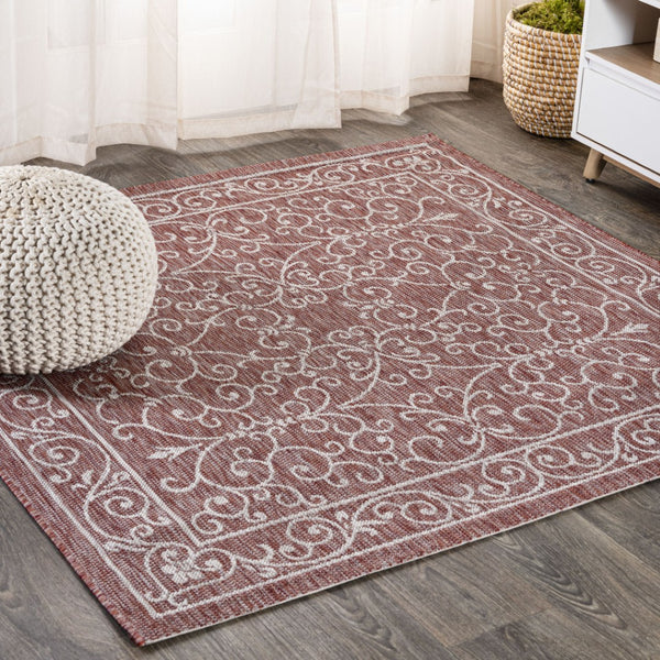 HomeRoots 9' Red And Beige Square Medallion Rug - Stylish Indoor/Outdoor Accent for Modern Living Spaces 704310