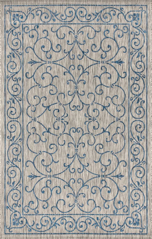 HomeRoots 6' Gray and Navy Blue Medallion Area Rug - Stylish, Durable, Indoor/Outdoor Design for Any Space 704313