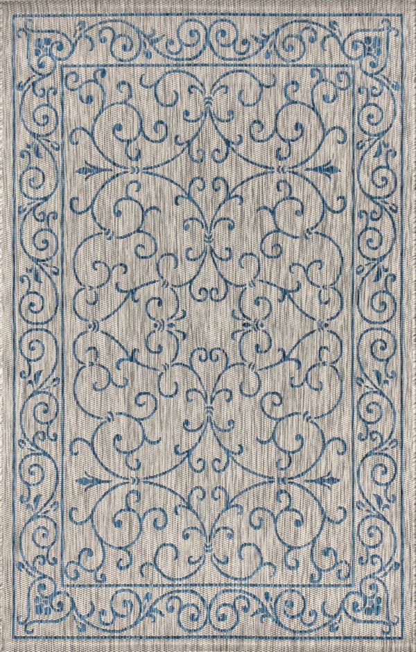 HomeRoots 6' Gray and Navy Blue Medallion Area Rug - Stylish, Durable, Indoor/Outdoor Design for Any Space 704313