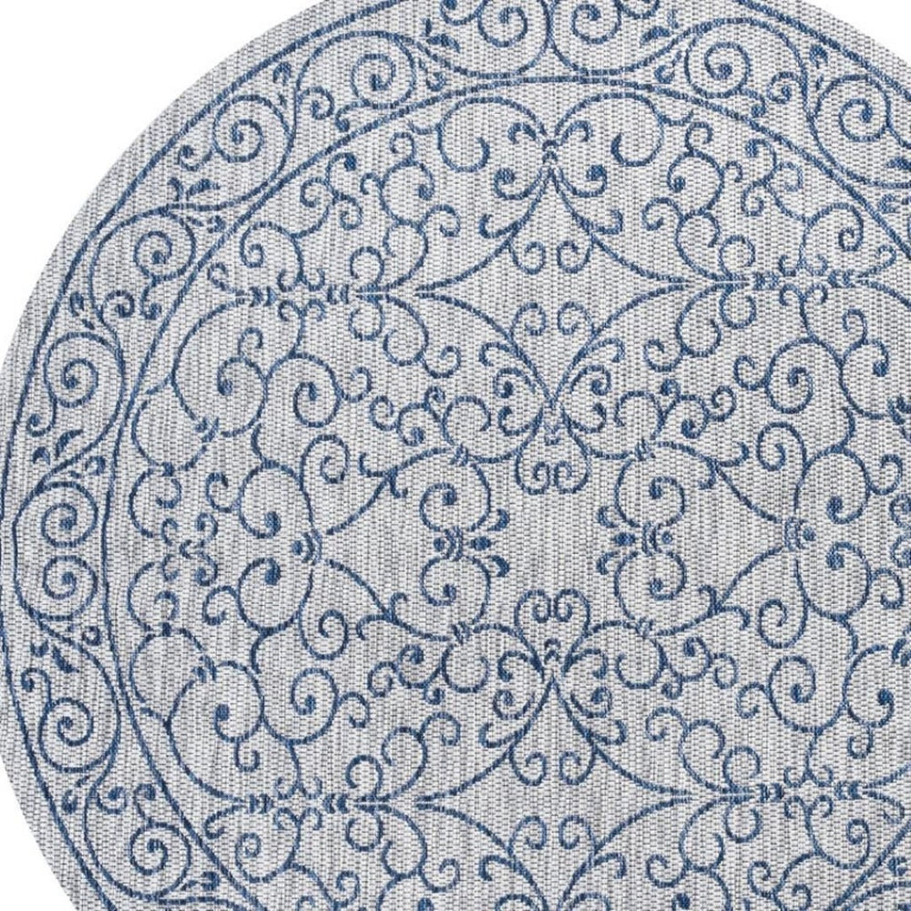 HomeRoots 6' Gray and Navy Blue Round Medallion Rug - Stylish Indoor/Outdoor Comfort for Modern Spaces 704314