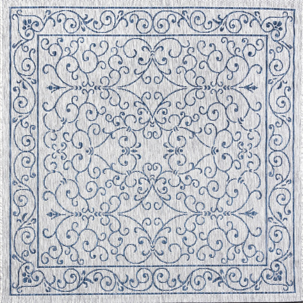 HomeRoots 6' Gray and Navy Blue Square Medallion Rug - Stylish Indoor/Outdoor Area Rug for Modern Spaces 704315