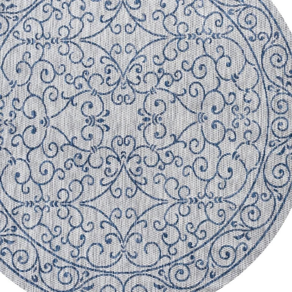 HomeRoots 8' Gray and Navy Blue Round Medallion Area Rug - Stylish Indoor/Outdoor Décor for Modern Spaces 704316