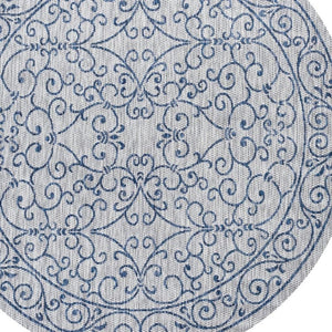HomeRoots 8' Gray and Navy Blue Round Medallion Area Rug - Stylish Indoor/Outdoor Décor for Modern Spaces 704316