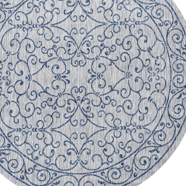 HomeRoots 8' Gray and Navy Blue Round Medallion Area Rug - Stylish Indoor/Outdoor Décor for Modern Spaces 704316